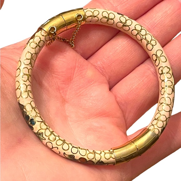 Vintage gold finish cloissone hand painted Chinese bracelet peach - Picture 2 of 9